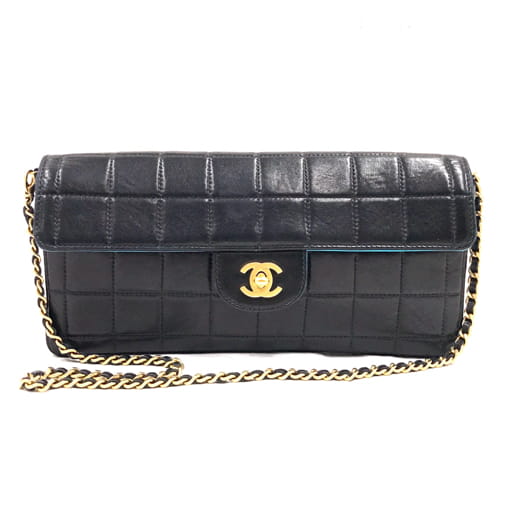 シャネル ココマーク ターンロック チョコバー レザー フラップ チェーン ショルダーバッグ ブラック×ブルー CHANEL