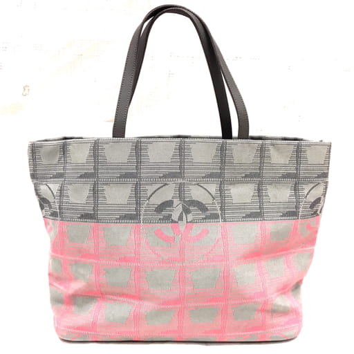 シャネル ニュートラベルライン トートバッグ グレー × ピンク レディース イタリー製 CHANEL