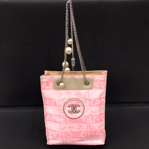 シャネル エフェメール ココマーク パール調 ナイロン チェーン ショルダー トートバッグ ピンク CHANEL