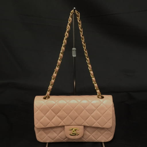 シャネル マトラッセ ラムスキン ココマーク ターンロック Wチェーン フラップ ショルダーバッグ ピンク CHANEL